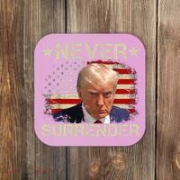 Trump Mug Shot Never Surrender Pro Trump American Flag Coaster thumb 0