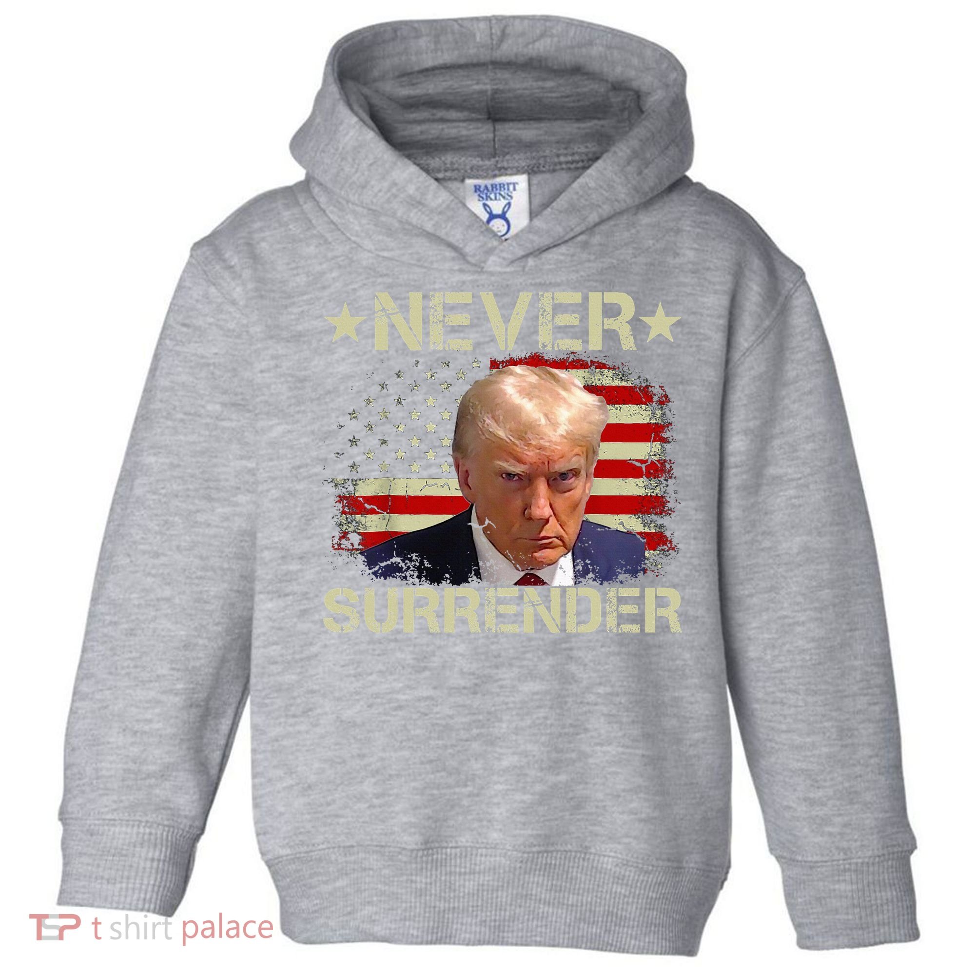 Trump Mug Shot Never Surrender Pro Trump American Flag Toddler Hoodie