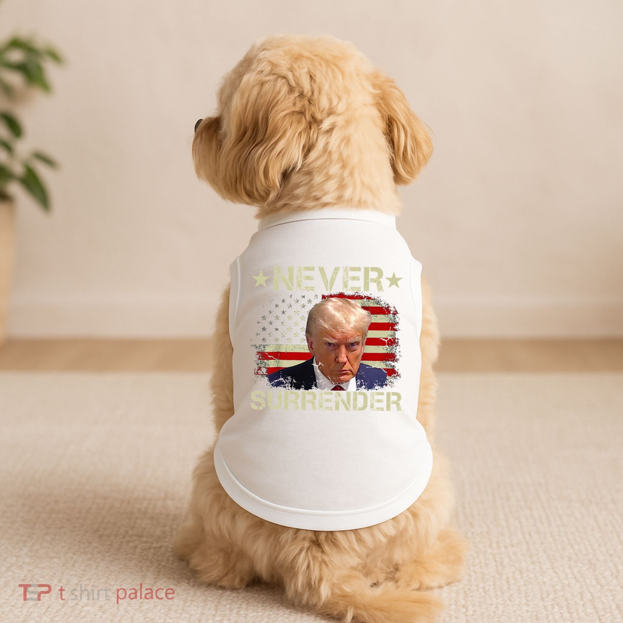 Trump Mug Shot Never Surrender Pro Trump American Flag Doggie Tank