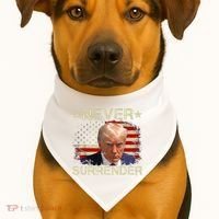 Trump Mug Shot Never Surrender Pro Trump American Flag USA-Made Doggie Bandana thumb 1