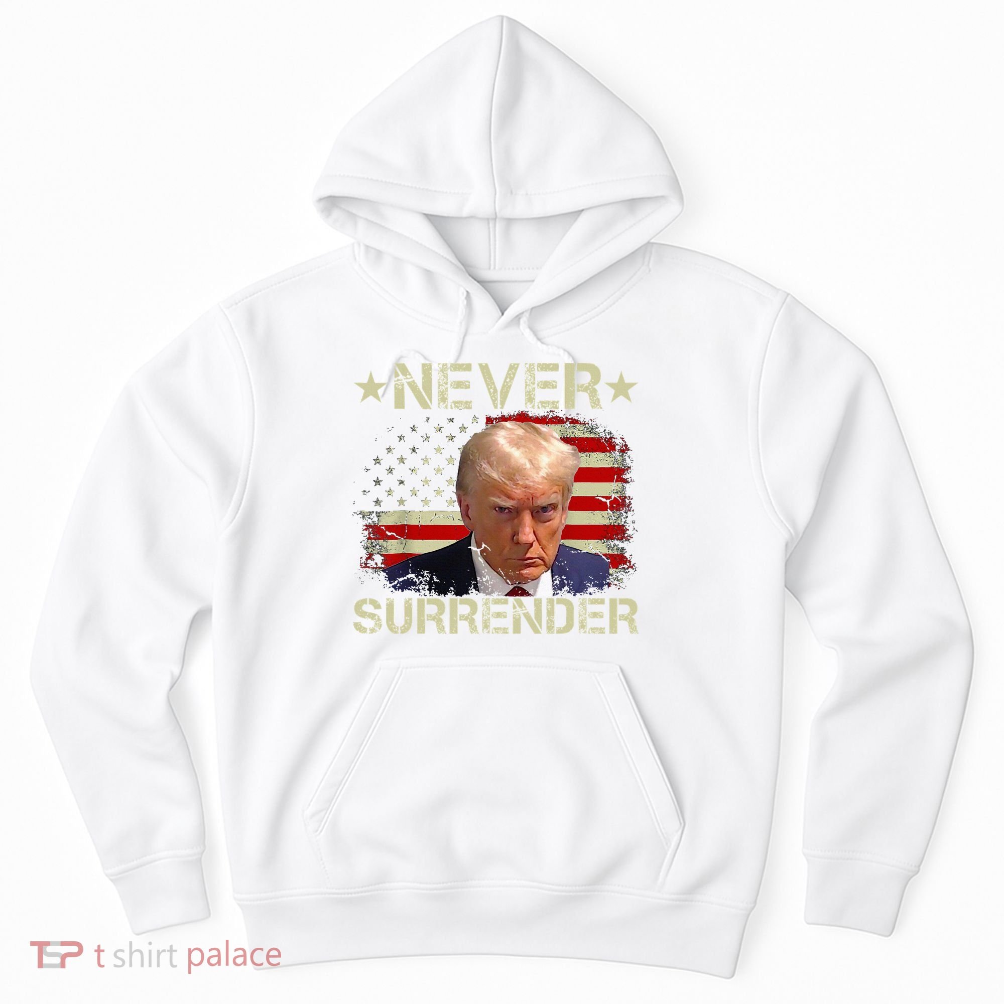 Trump Mug Shot Never Surrender Pro Trump American Flag Hoodie