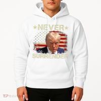 Trump Mug Shot Never Surrender Pro Trump American Flag Hoodie thumb 2