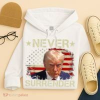 Trump Mug Shot Never Surrender Pro Trump American Flag Hoodie thumb 4