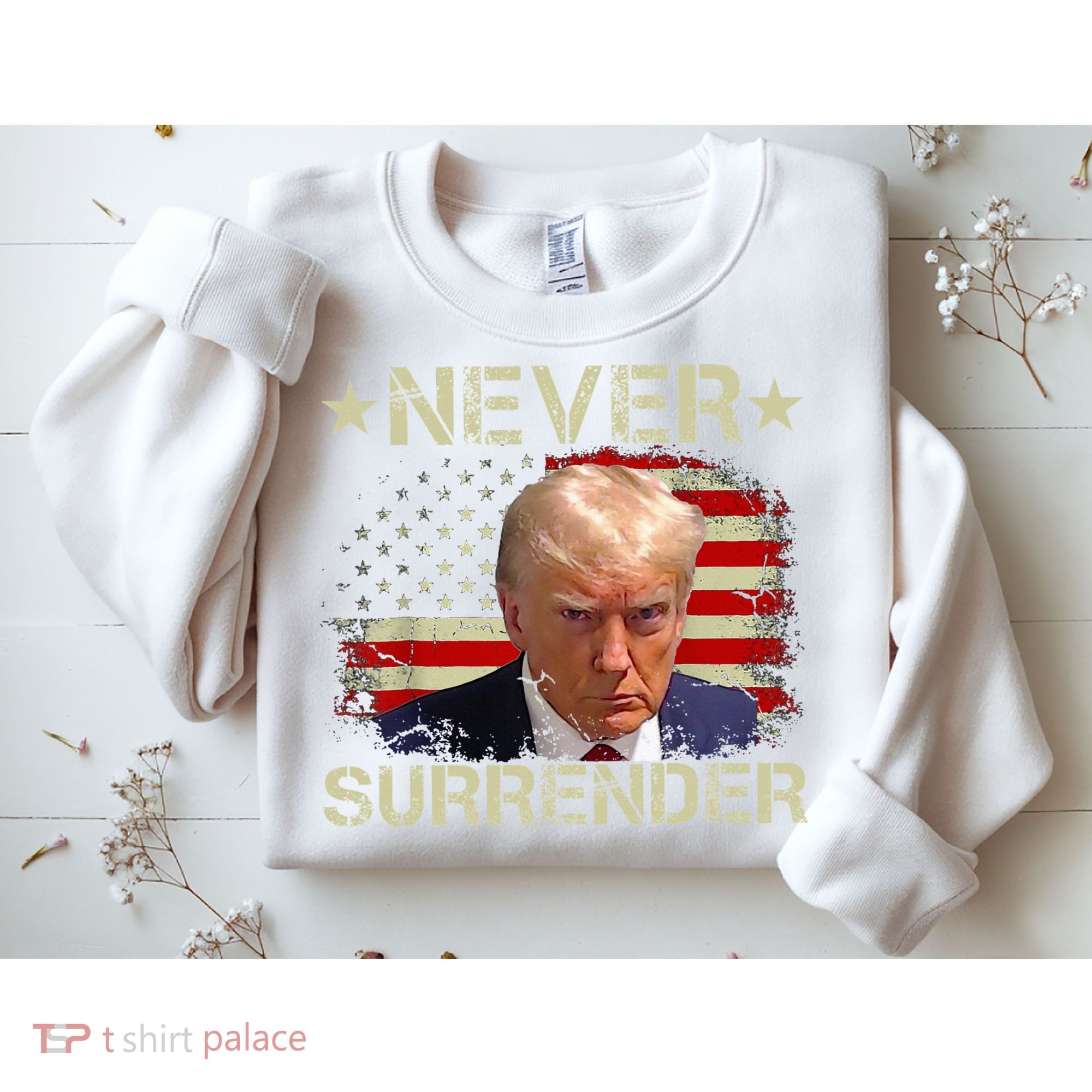 Trump Mug Shot Never Surrender Pro Trump American Flag Sweatshirt