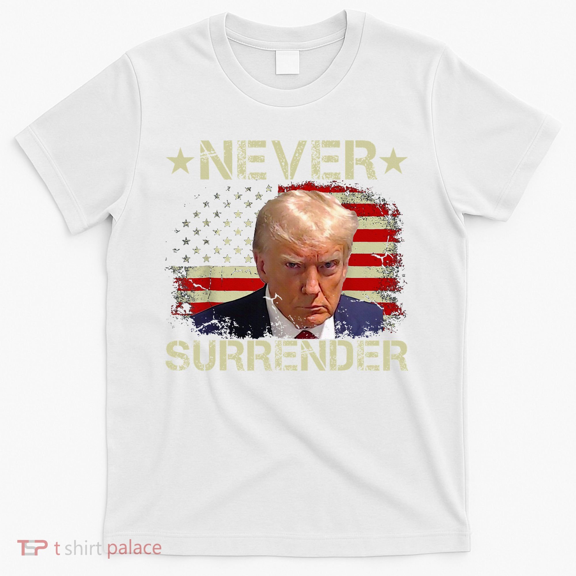 Trump Mug Shot Never Surrender Pro Trump American Flag T-Shirt