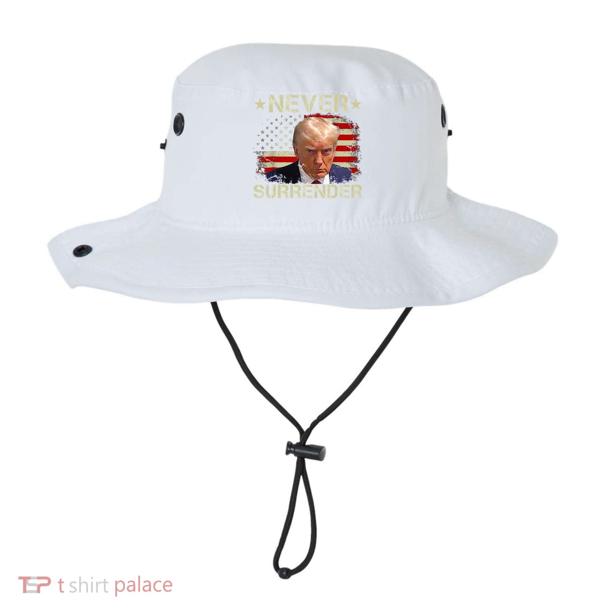 Trump Mug Shot Never Surrender Pro Trump American Flag Bucket Hat