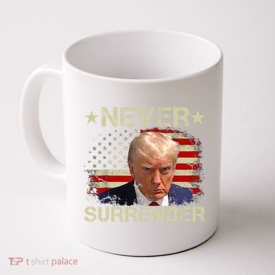 Trump Mug Shot Never Surrender Pro Trump American Flag Coffee Mug