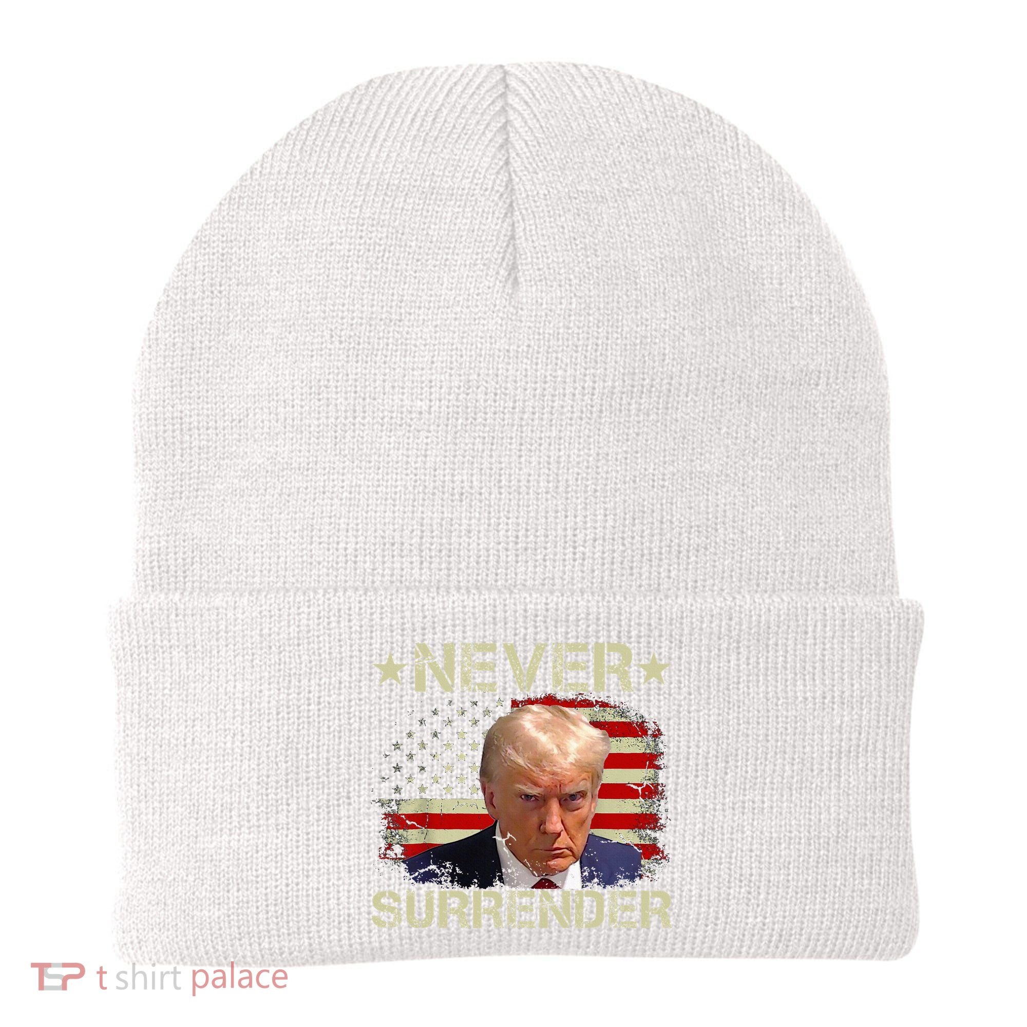 Trump Mug Shot Never Surrender Pro Trump American Flag Beanie