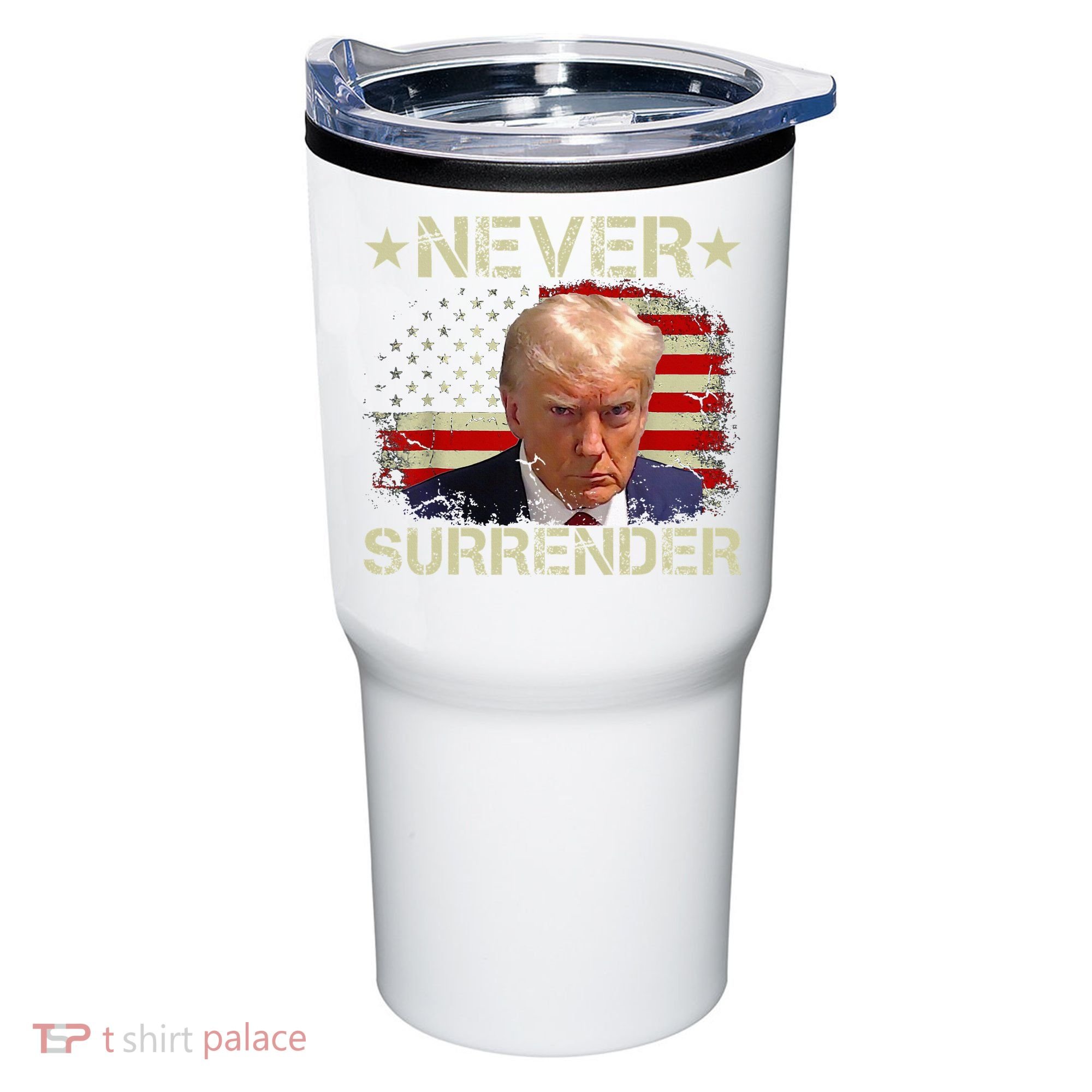 Trump Mug Shot Never Surrender Pro Trump American Flag Tumbler