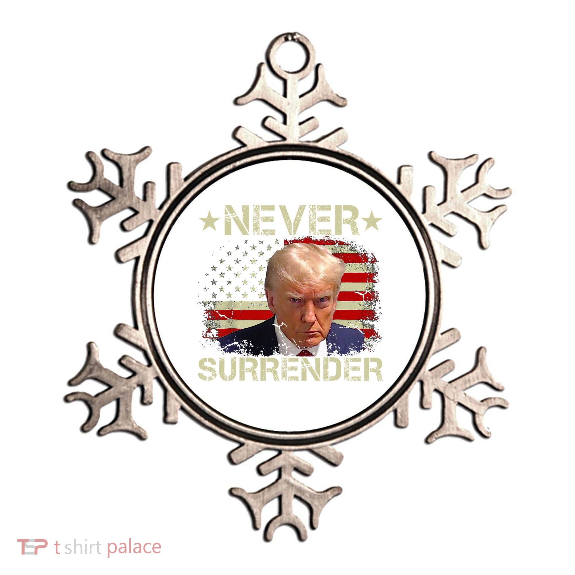 Trump Mug Shot Never Surrender Pro Trump American Flag Ornament