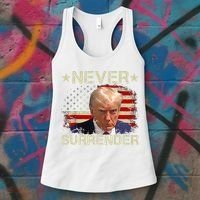 Trump Mug Shot Never Surrender Pro Trump American Flag Women's Tank Top thumb 3
