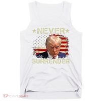 Trump Mug Shot Never Surrender Pro Trump American Flag Tank Top thumb 0