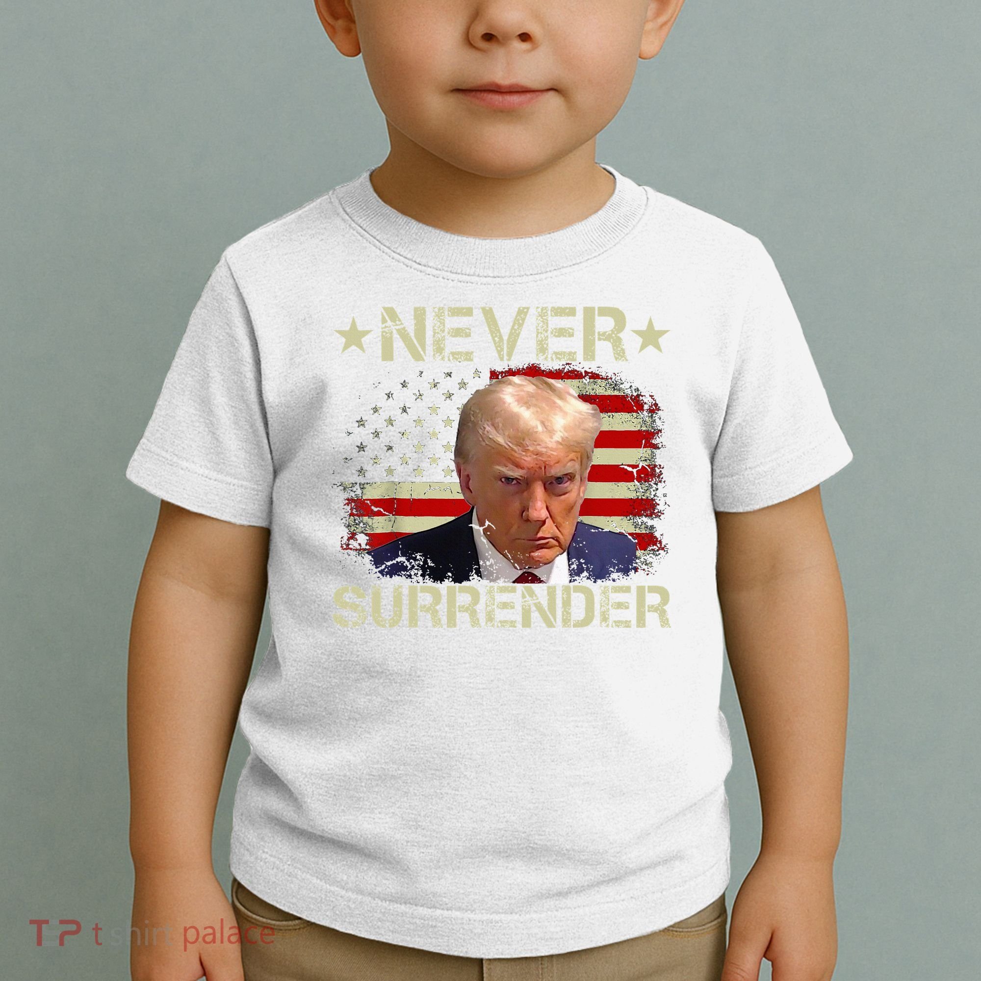 Trump Mug Shot Never Surrender Pro Trump American Flag Toddler T-Shirt