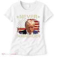 Trump Mug Shot Never Surrender Pro Trump American Flag Women's T-Shirt thumb 0