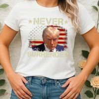 Trump Mug Shot Never Surrender Pro Trump American Flag Women's T-Shirt thumb 2