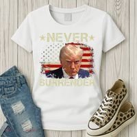 Trump Mug Shot Never Surrender Pro Trump American Flag Women's T-Shirt thumb 3
