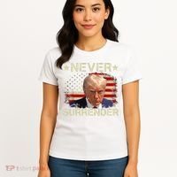 Trump Mug Shot Never Surrender Pro Trump American Flag Women's T-Shirt thumb 4