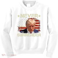 Trump Mug Shot Never Surrender Pro Trump American Flag Kids Sweatshirt thumb 0