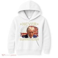 Trump Mug Shot Never Surrender Pro Trump American Flag Kids Hoodie thumb 0