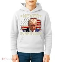 Trump Mug Shot Never Surrender Pro Trump American Flag Kids Hoodie thumb 4