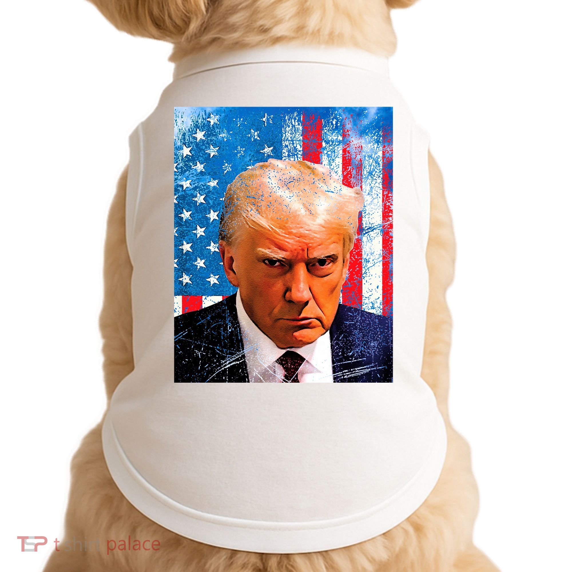 Trump Mug Shot Patriotic Jumbo Size Doggie Tank