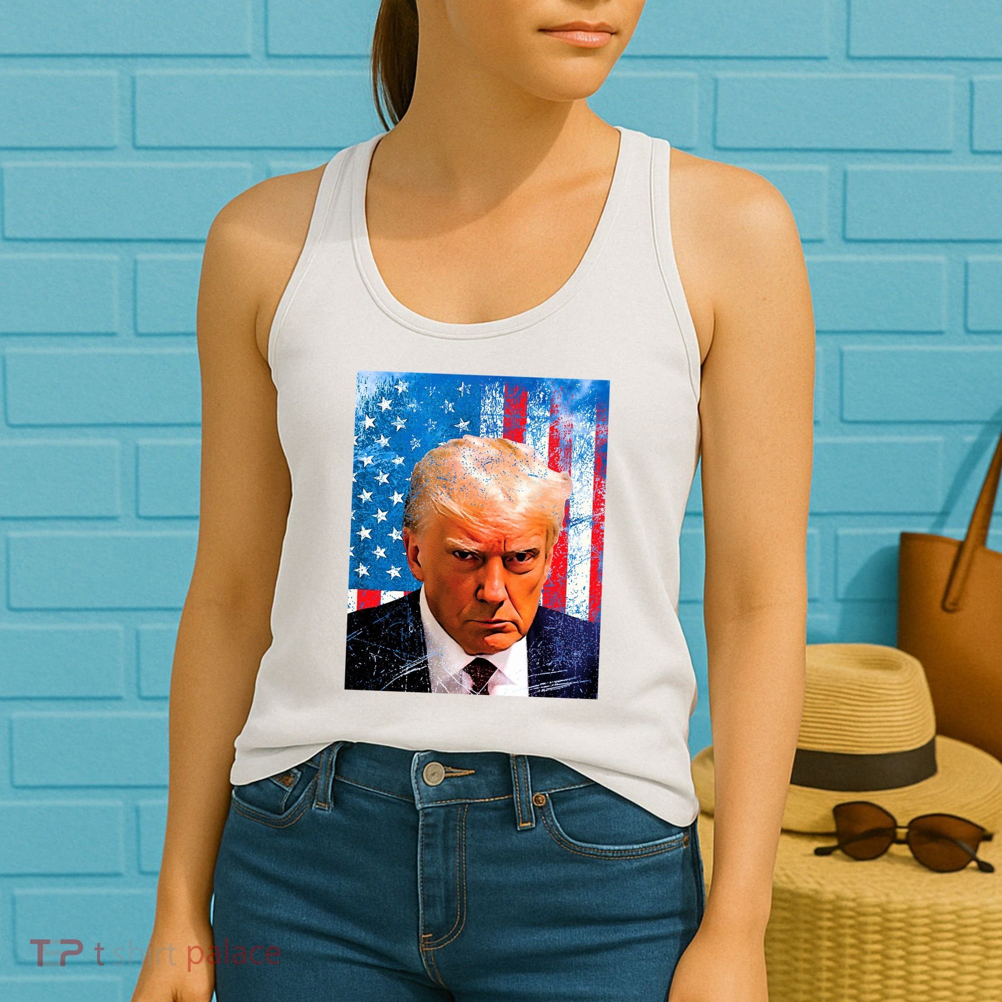 Trump Mug Shot Patriotic Jumbo Size Women's Tank Top