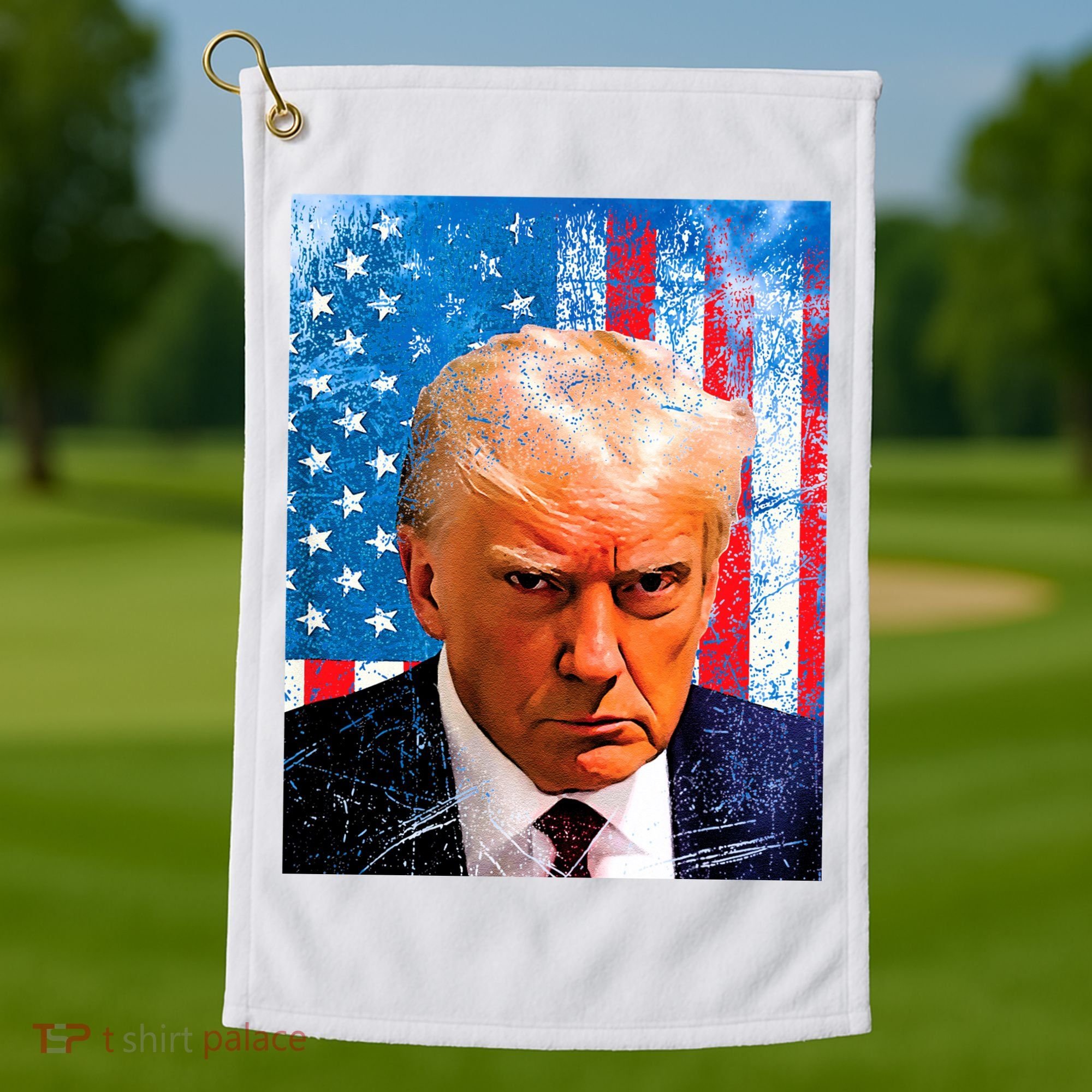 Trump Mug Shot Patriotic Jumbo Size Golf Towel