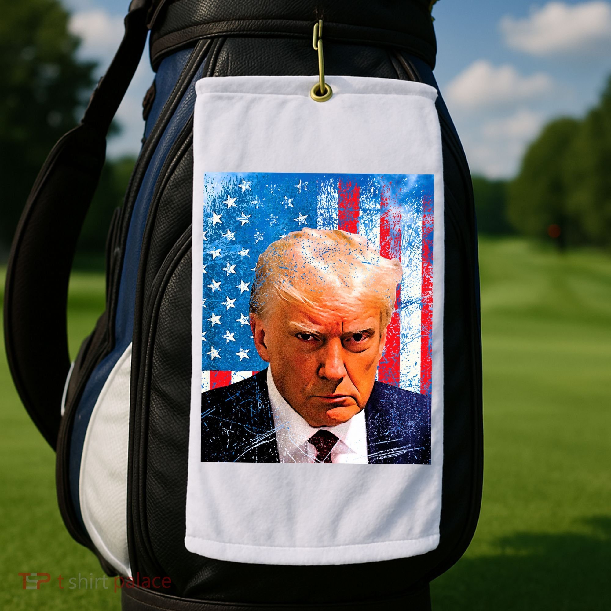 Trump Mug Shot Patriotic Jumbo Size Golf Towel