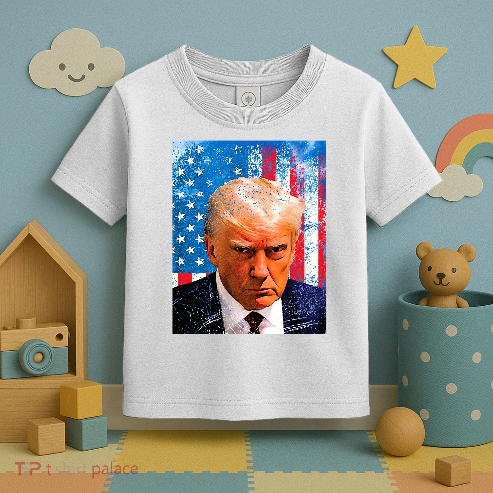 Trump Mug Shot Patriotic Jumbo Size Toddler T-Shirt