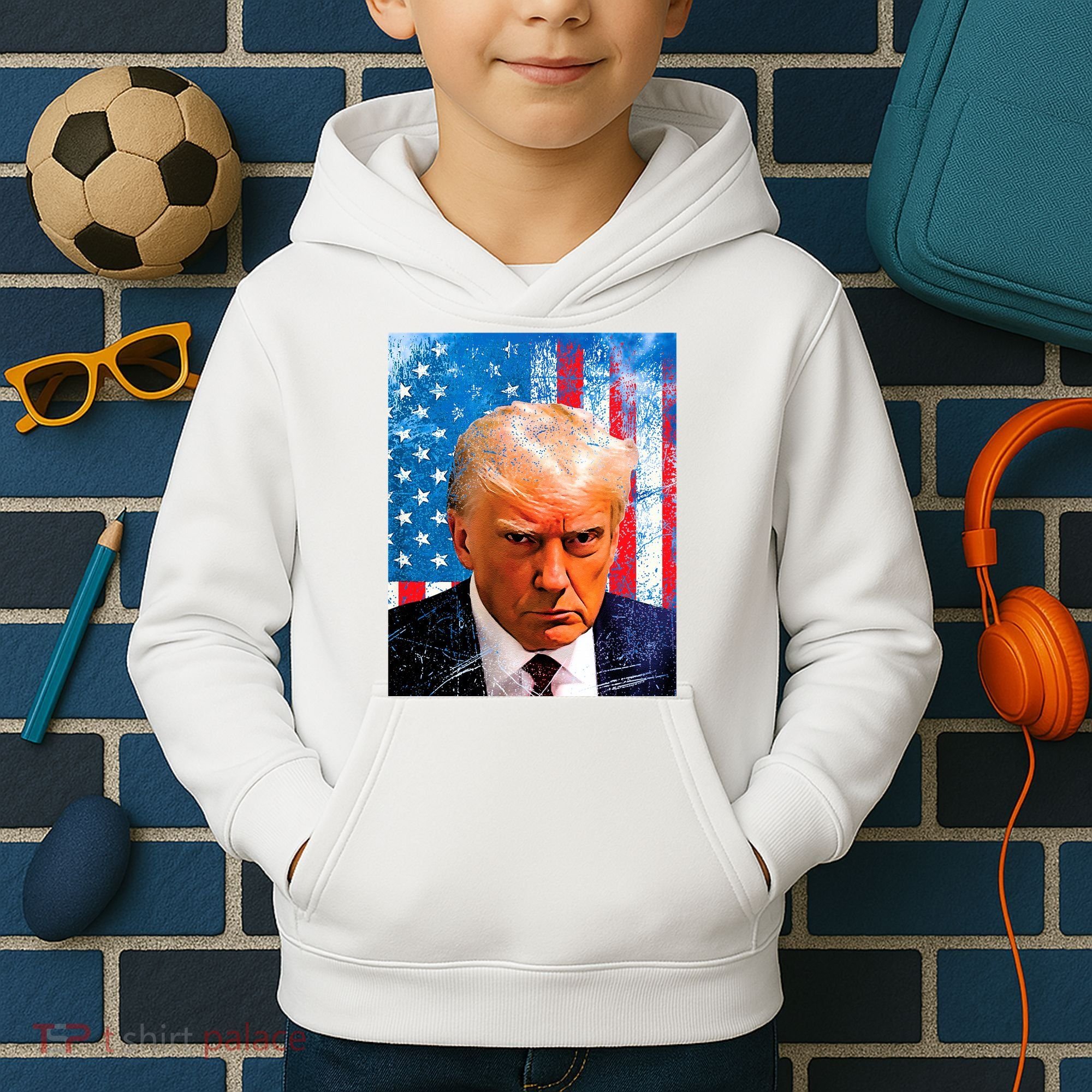 Trump Mug Shot Patriotic Jumbo Size Kids Hoodie