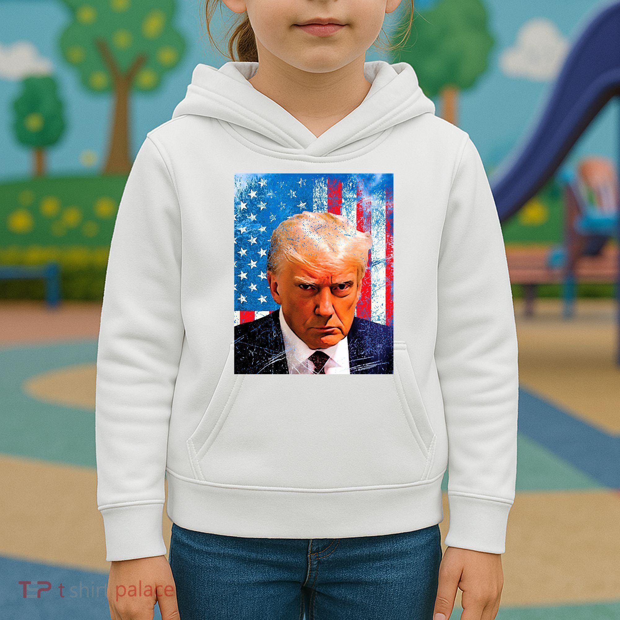 Trump Mug Shot Patriotic Jumbo Size Kids Hoodie