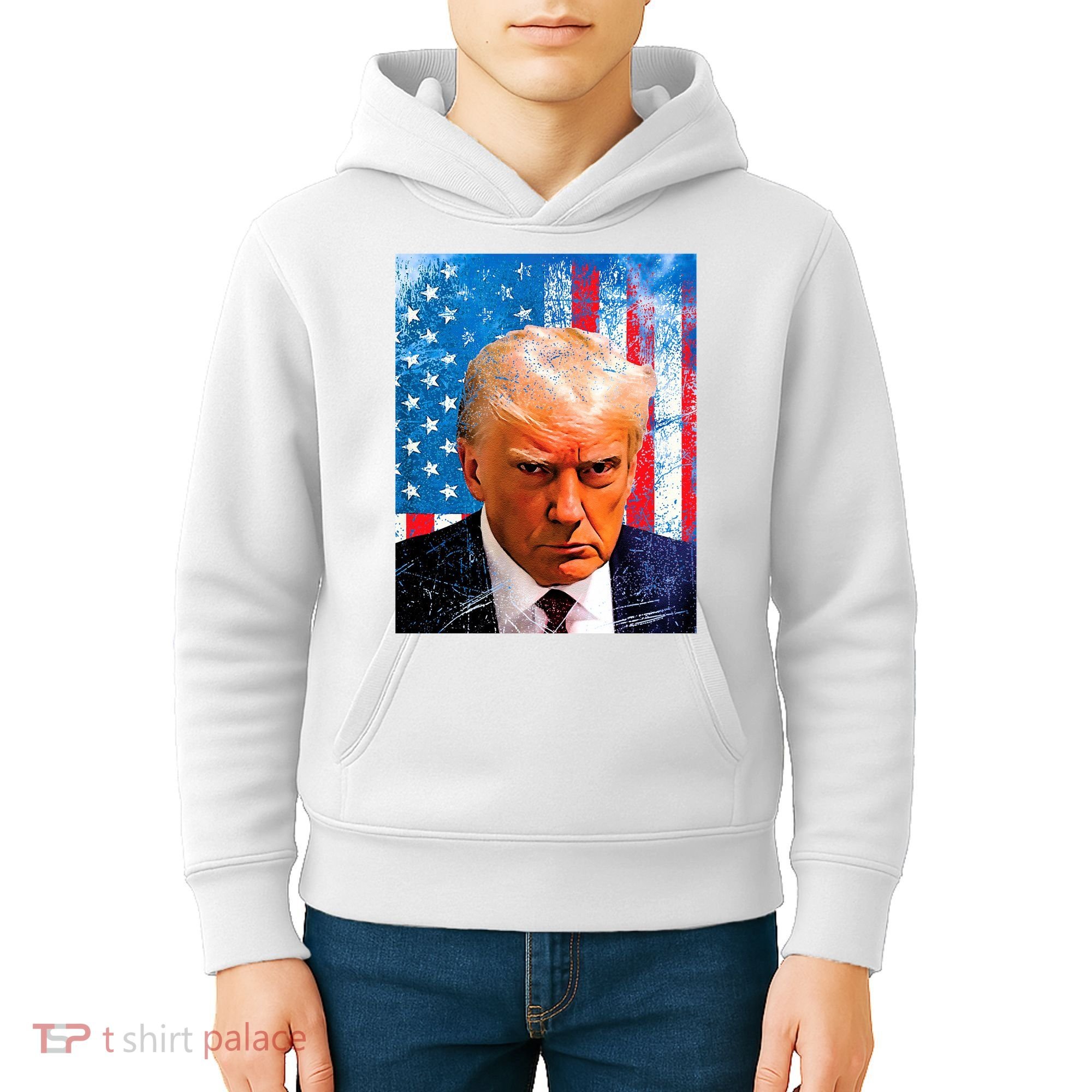 Trump Mug Shot Patriotic Jumbo Size Kids Hoodie