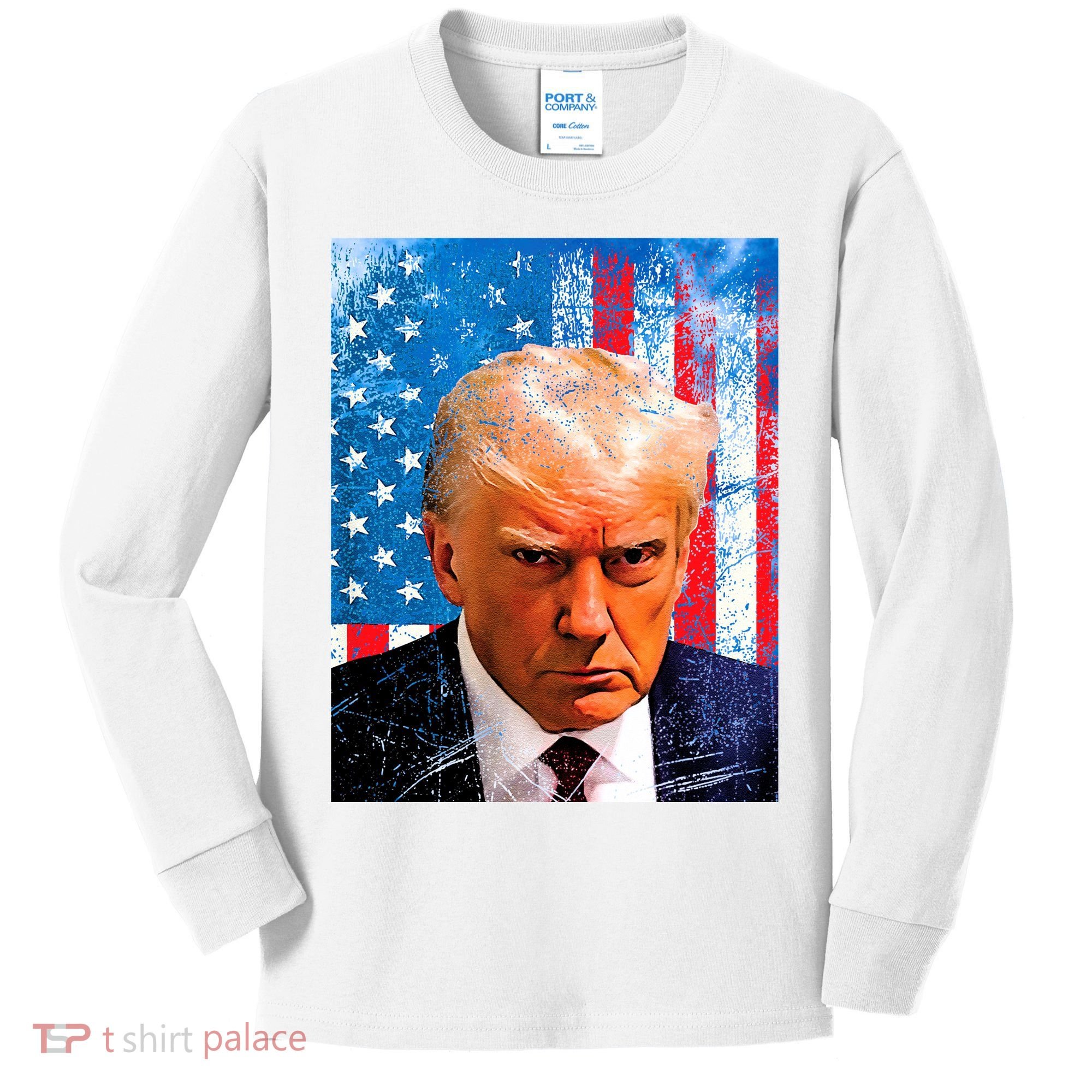 Trump Mug Shot Patriotic Jumbo Size Kids Long Sleeve Shirt