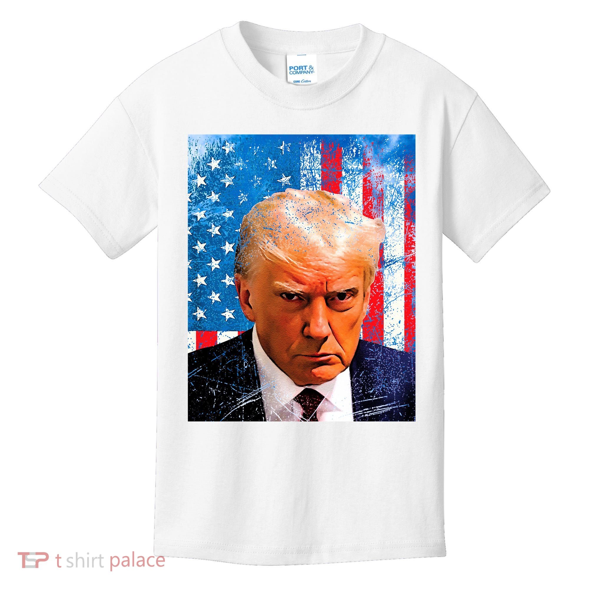 Trump Mug Shot Patriotic Jumbo Size Kids T-Shirt