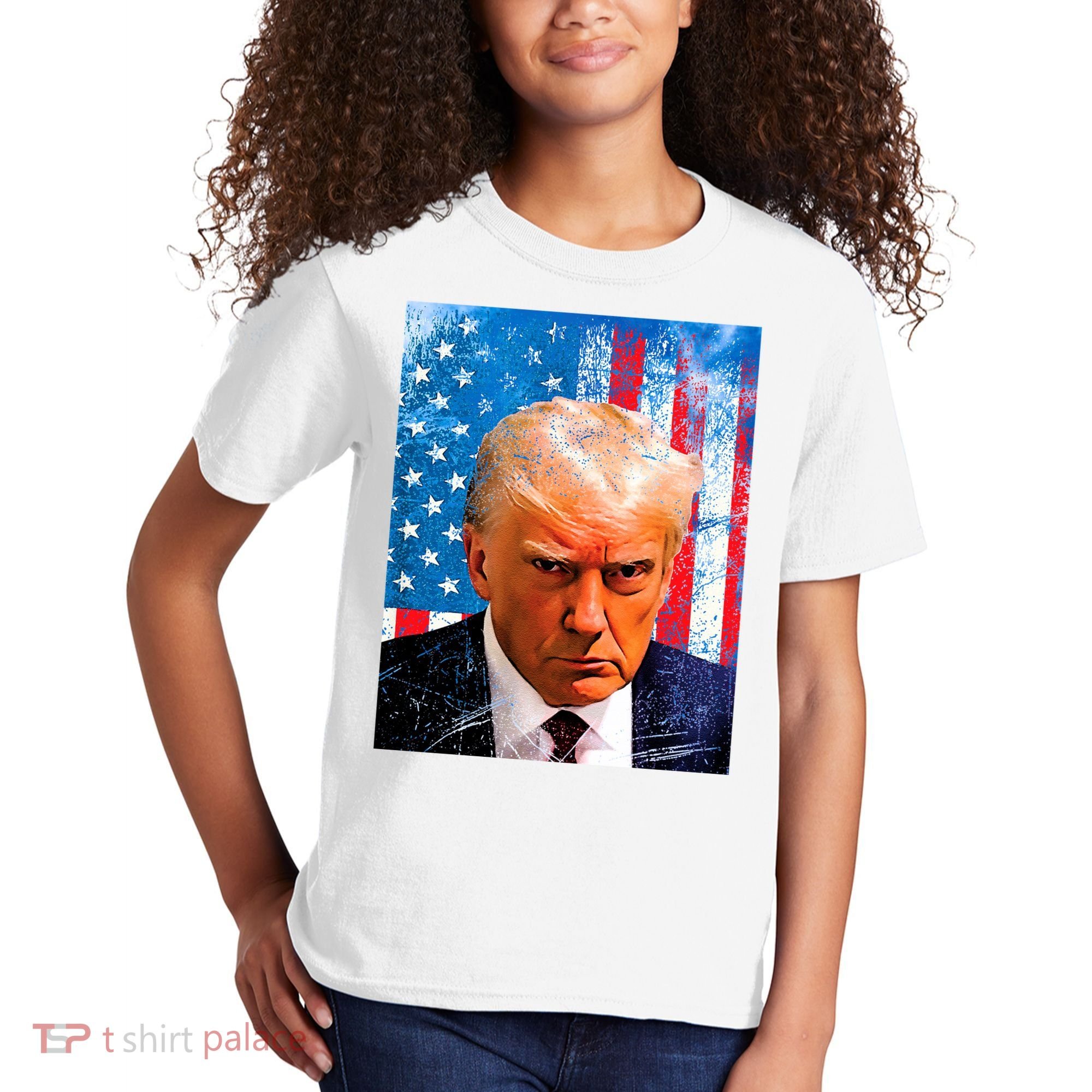 Trump Mug Shot Patriotic Jumbo Size Kids T-Shirt