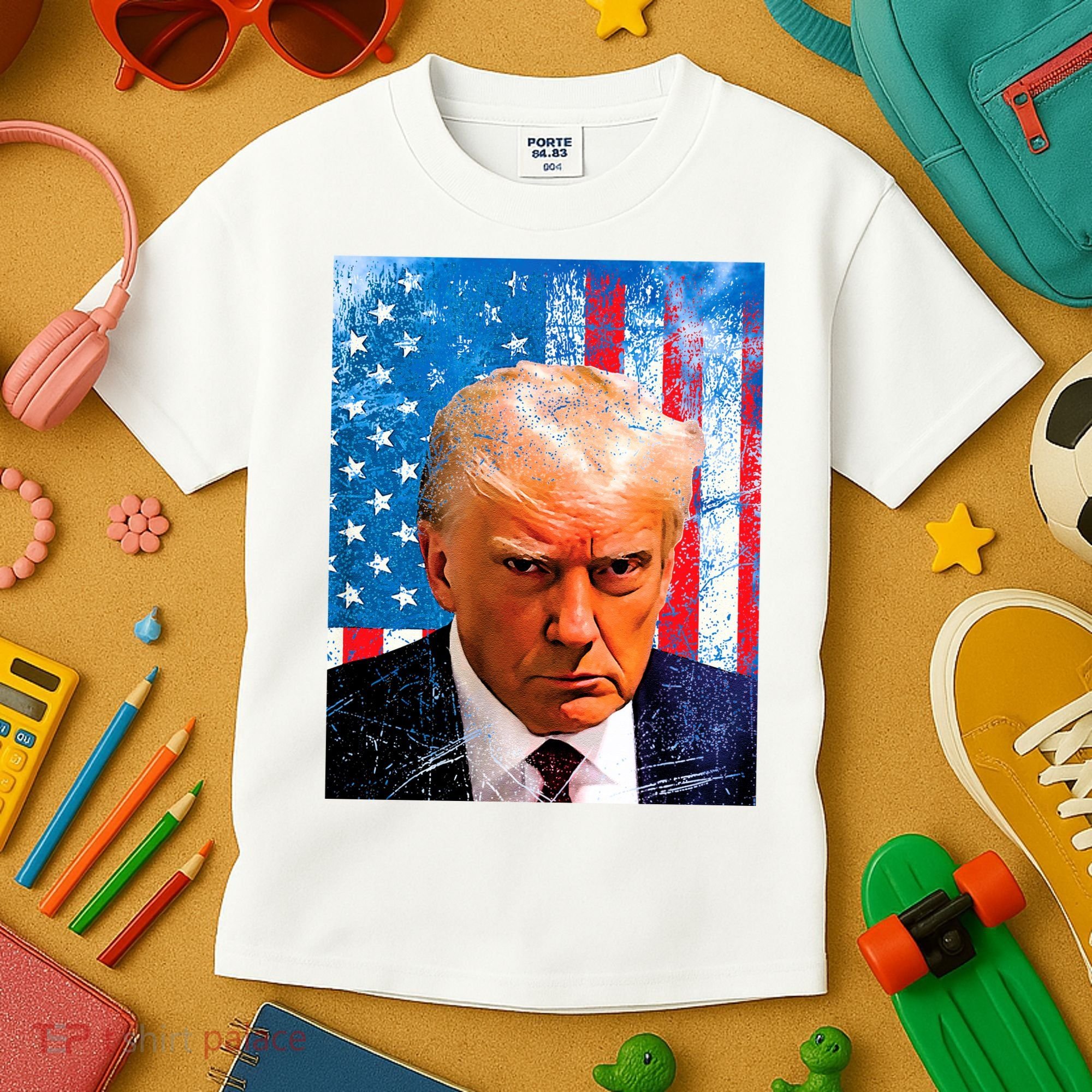 Trump Mug Shot Patriotic Jumbo Size Kids T-Shirt