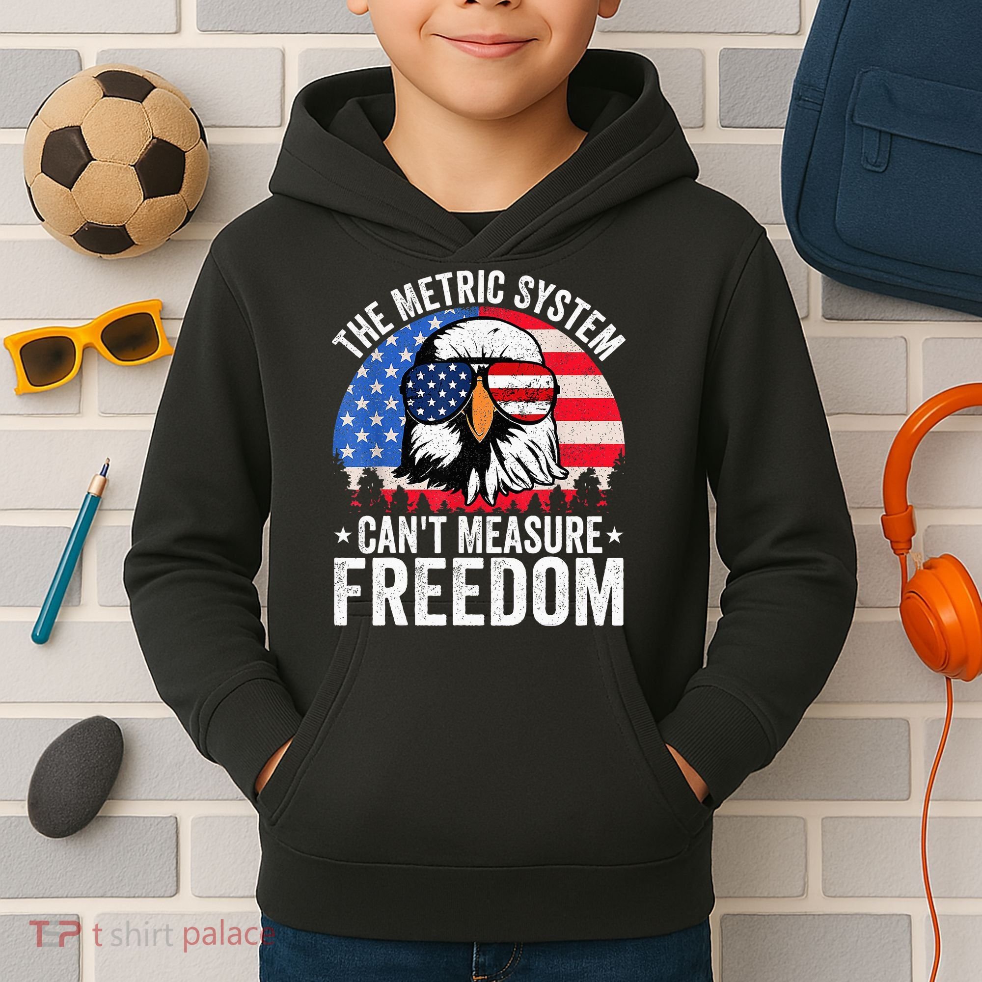 The Metric System CanT Measure Freedom Eagle 4th Of July Kids Hoodie