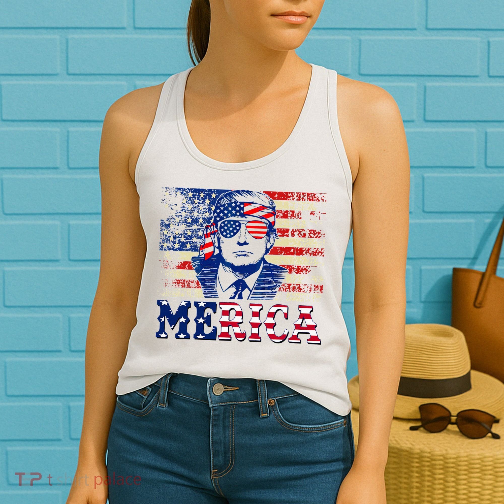 Trump Merica Shirts Fourth 4th Of July Trump American Flag Women's Tank Top