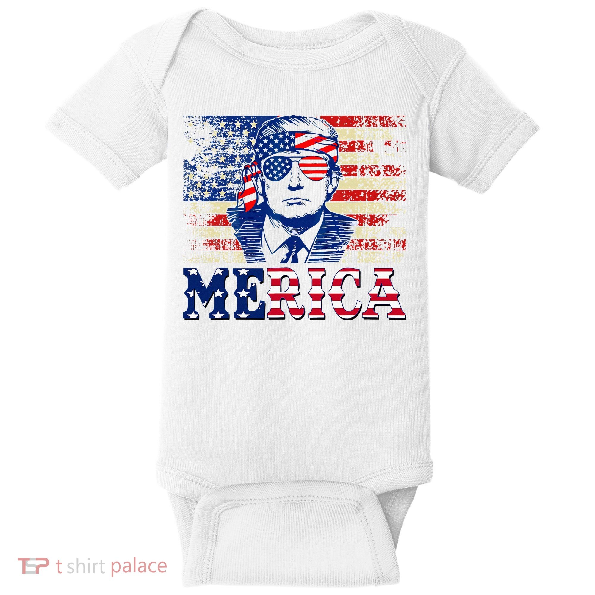 Trump Merica Shirts Fourth 4th Of July Trump American Flag Baby Bodysuit