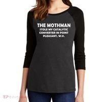 The Mothman Stole My Catalytic Converter Women's Tri-Blend 3/4-Sleeve Raglan Shirt thumb 2