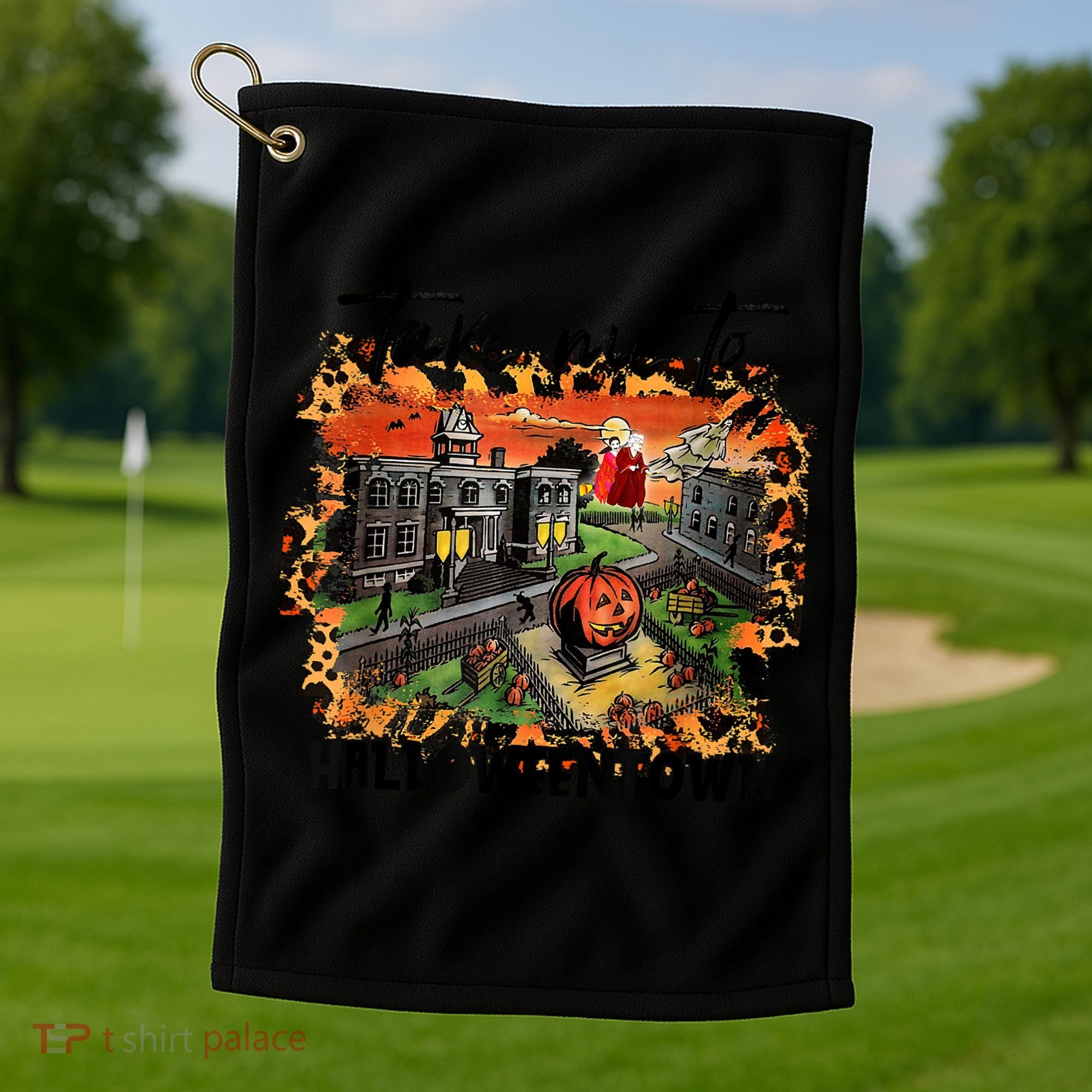 Take Me To Halloweentown & Chill Leopard Halloween Costume Gift Golf Towel