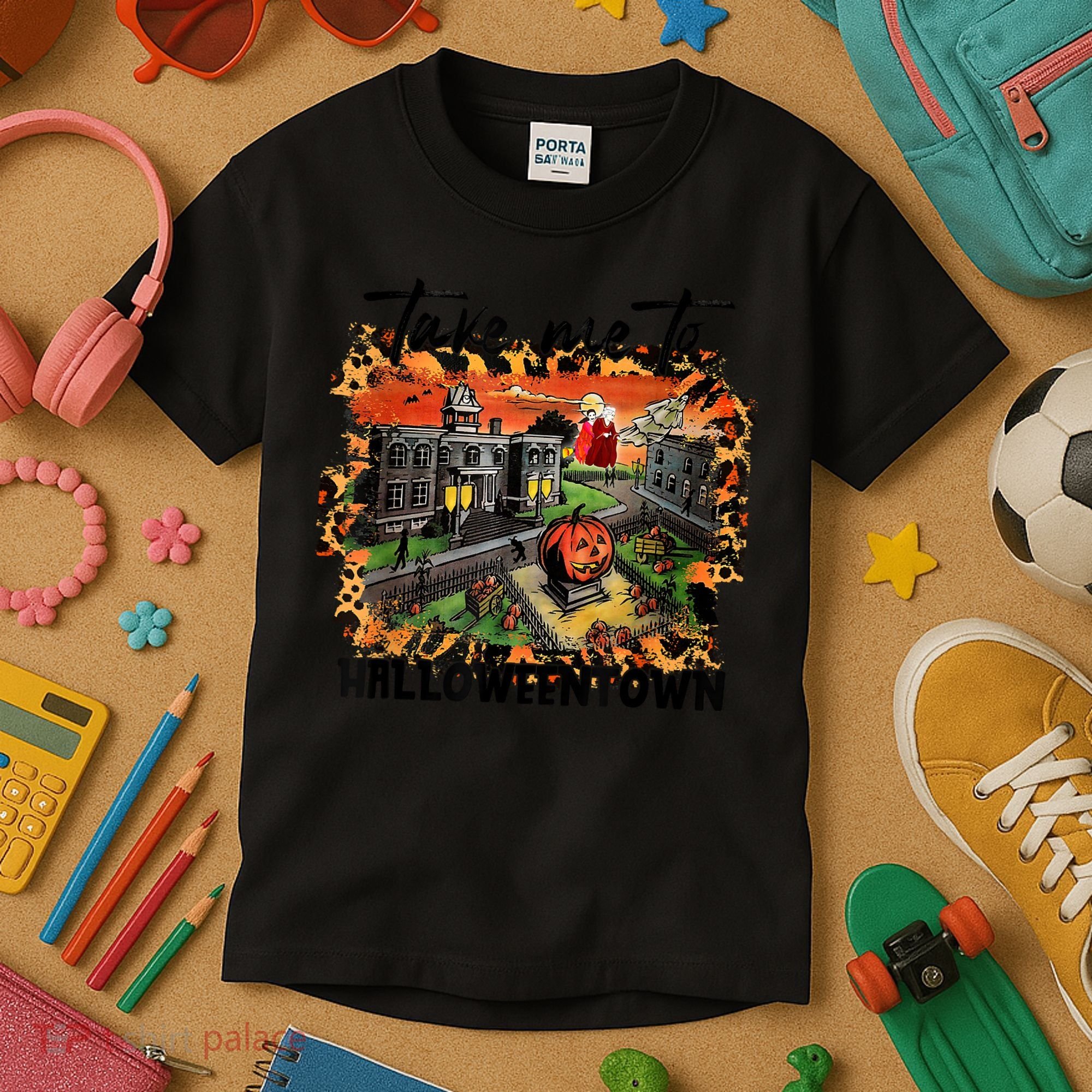 Take Me To Halloweentown & Chill Leopard Halloween Costume Gift Kids T-Shirt
