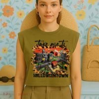 Take Me To Halloweentown & Chill Leopard Halloween Costume Gift Garment-Dyed Women's Muscle Tee thumb 4