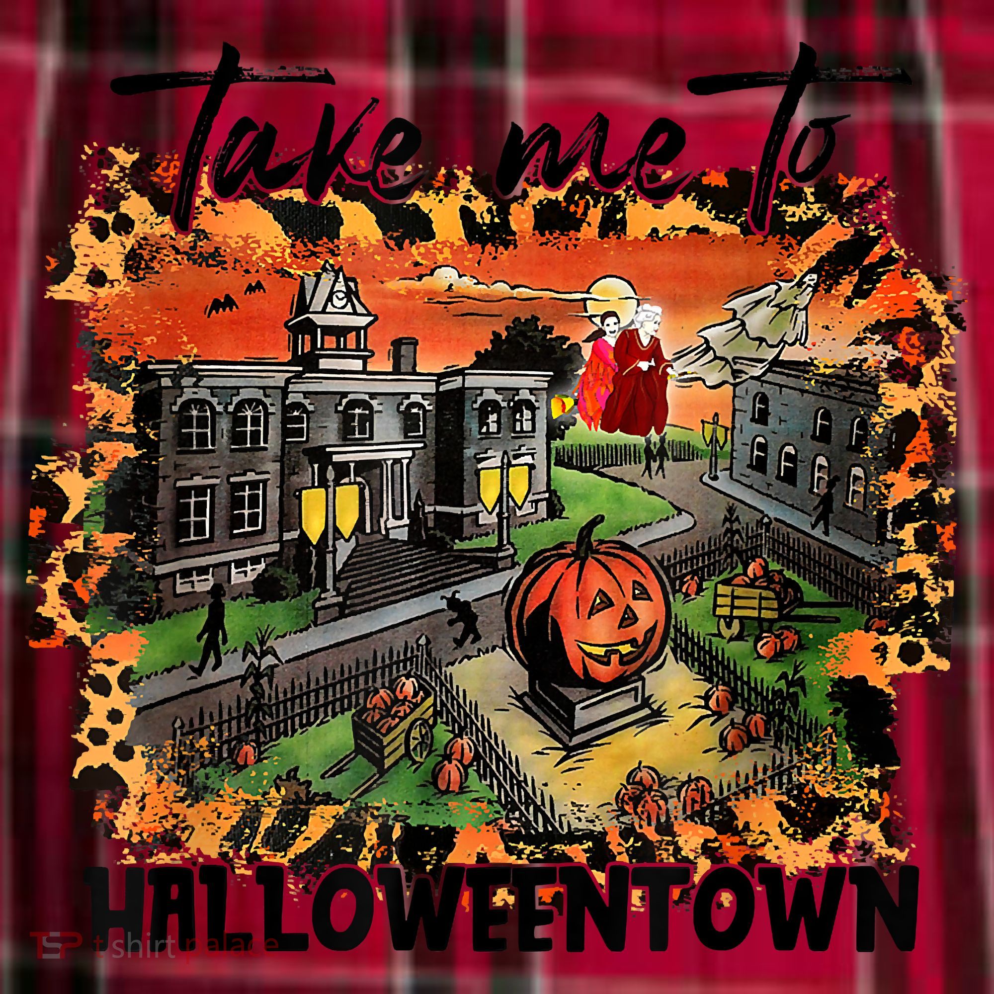 Take Me To Halloweentown & Chill Leopard Halloween Costume Gift Women's Flannel Plaid Pajama Pants