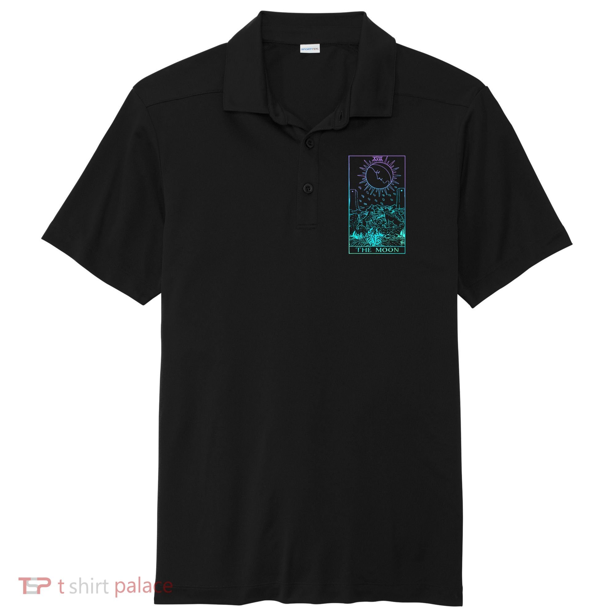 The Moon Tarot Card Rider Waite Witchy Sport-Tek Posi-UV Pro Polo
