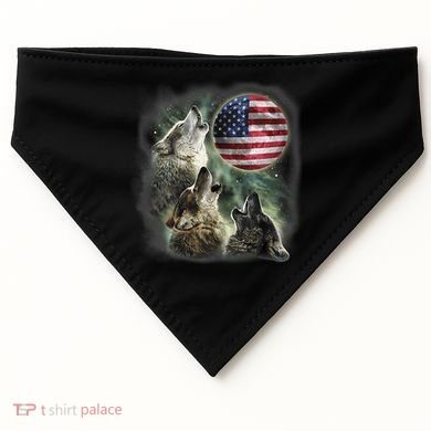 The Mountain Three Wolfs American Flag Moons USA-Made Doggie Bandana
