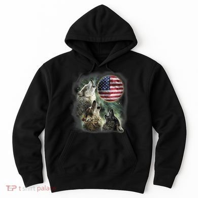 The Mountain Three Wolfs American Flag Moons Hoodie