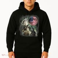 The Mountain Three Wolfs American Flag Moons Hoodie thumb 2