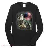 The Mountain Three Wolfs American Flag Moons Long Sleeve Shirt thumb 0