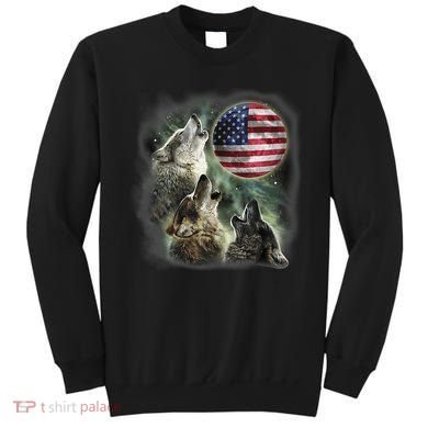 The Mountain Three Wolfs American Flag Moons Sweatshirt